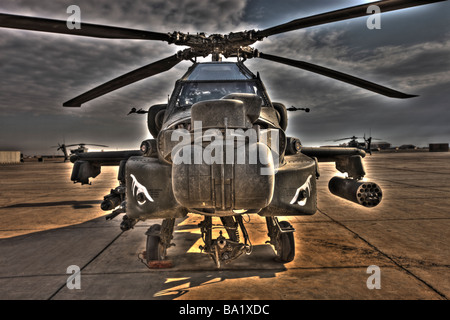 Tikrit, Iraq - A seven exposure HDR image of an AH-64D Apache helicopter as it sits on its pad. Stock Photo
