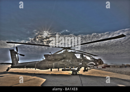 A seven exposure HDR image of a stationary AH-64D Apache helicopter. Stock Photo