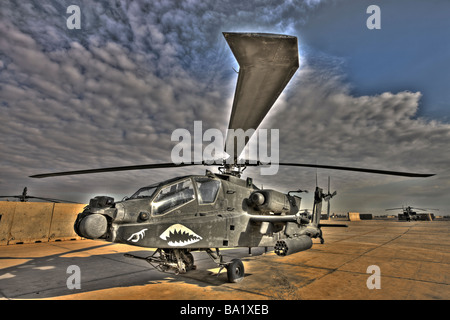 A seven exposure HDR image of a stationary AH 64D Apache helicopter Stock Photo