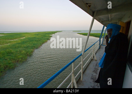 Malian Passenger on the Comanav Boat to Timbuktu on the Niger River in Mali Stock Photo