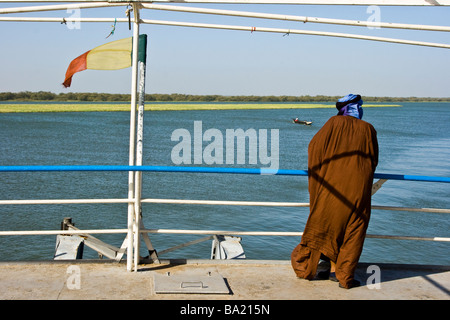 Malian Passenger on the Comanav Boat to Timbuktu on the Niger River in Mali Stock Photo