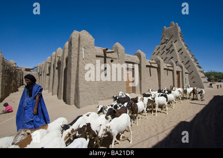 Herder and Sankore Mosque in Timbuktu Mali Stock Photo