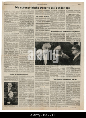 press/media, magazines, 'Süddeutsche Zeitung', Munich, 15 volume, number 266, Friday 6.11.1959, article, debate at Bundestag on foreign policy, Stock Photo