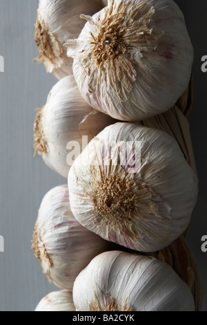 Garlic Cloves Hanging From String Stock Photo