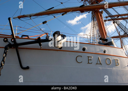 STS Sedov side view with anchor and foremast. Stock Photo