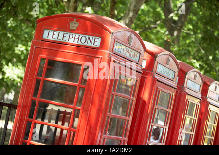 Red Telephone Booths In A Row Stock Photo