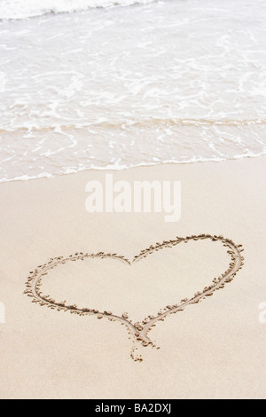 Heart Shape Drawn In The Sand On The Beach Stock Photo
