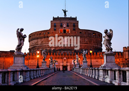 Evening view of Castel Sant' Angelo from Ponte Sant' Angelo Rome Stock Photo