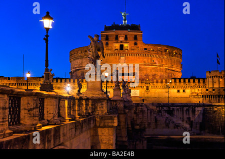 Castel Sant' Angelo from Ponte Sant' Angelo Rome at night Stock Photo