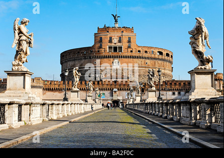 Castel Sant' Angelo from Ponte Sant' Angelo Rome Stock Photo