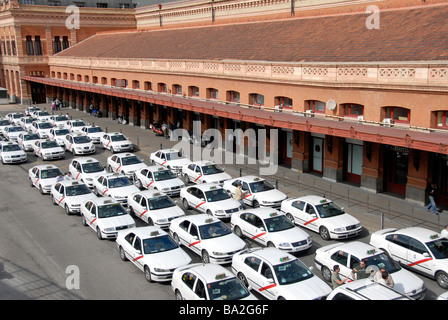 Taxis waiting before Atocha railway station, Madrid, Spain Stock Photo