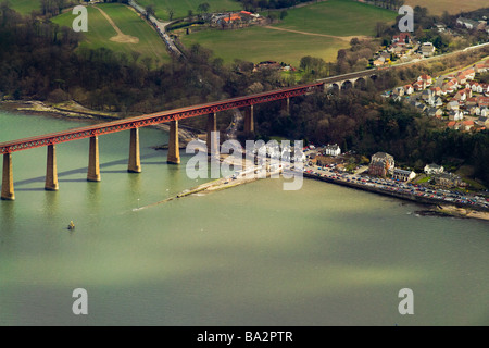 photograph of aerial view of forth rail bridge and south queensferry