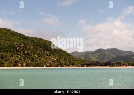 Hermitage Bay hotel from a yacht in the bay Stock Photo