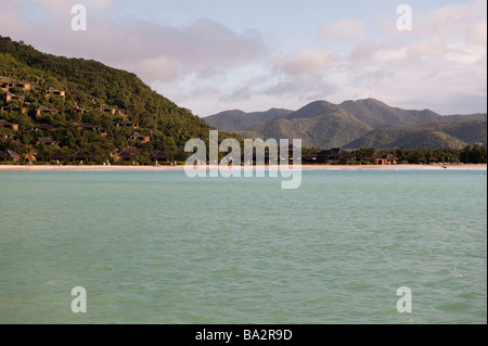 Hermitage Bay hotel from a yacht in the bay Stock Photo