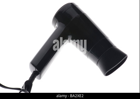 object on white Black hair drier Stock Photo