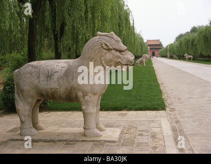 China valley of the Ming-Gräber ghost-avenue soul-way 'Shendao' mythical figures Asia people's republic close to Peking Stock Photo