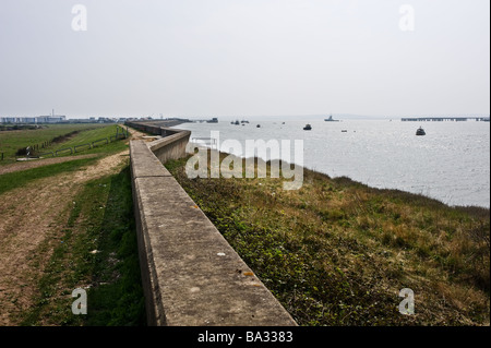 The sea wall on Canvey Island in Essex. Stock Photo