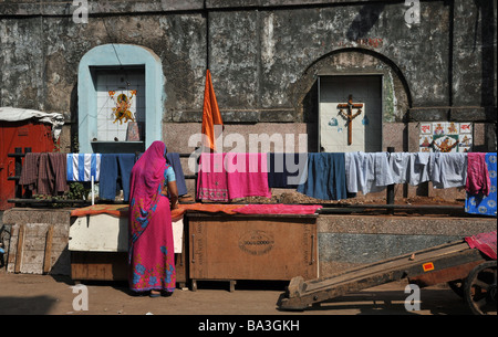 Drying Clothes at the Dhoby Ghat, Mumbai Stock Photo