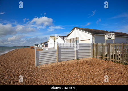 Private beach and Huts on Southampton Water at Hill Head near 'Lee on Solent' New Coastal Access Legislation may outlaw this Stock Photo