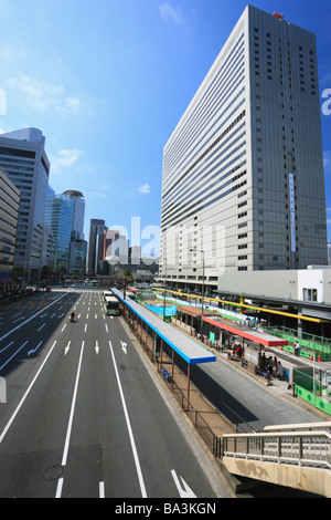 View of Bus Stop and Osaka Terminal Building in Japan Stock Photo