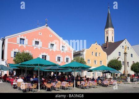 Church Mariä Himmelfahrt and market square at the city of Kelheim Bavaria Germany Stock Photo
