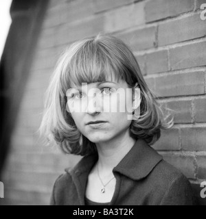 Seventies, black and white photo, people, young girl, portrait, aged 20 to 25 years, Petra Stock Photo