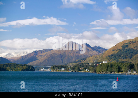 City of Kodiak on Monashka Bay Kodiak Island Gulf of Alaska Southwest Alaska Autumn Stock Photo