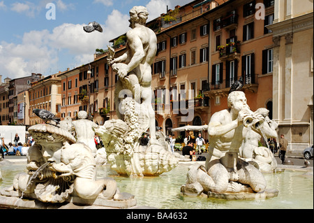 Fontana del Moro in Piazza Navona Rome Stock Photo