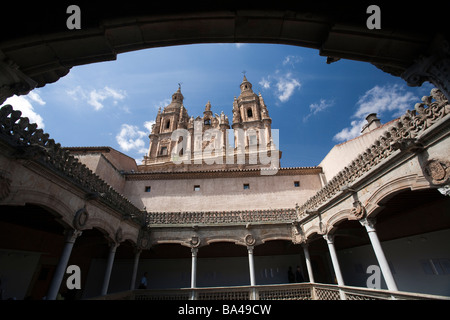 The House of the Shells gothic cloister and the baroque facade of Clergy church on the background town of Salamanca autonomous Stock Photo