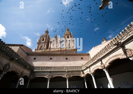 The House of the Shells gothic cloister and the baroque facade of Clergy church on the background town of Salamanca autonomous Stock Photo