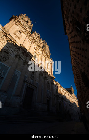 Clergy church lit and the House of the Shells shaded town of Salamanca autonomous community of Castilla and Leon Spain Stock Photo