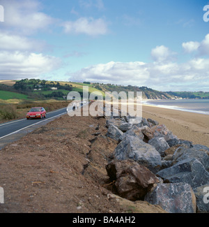 Coastal protection to the road at Slapton Sands near Torcross village, between Kingsbridge and Dartmouth, Devon, England, UK. Stock Photo