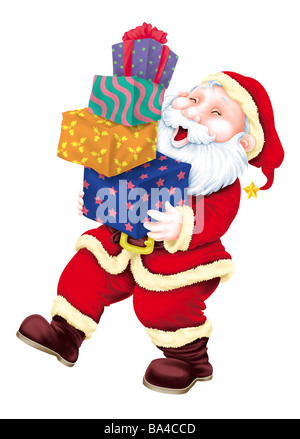 Illustration of a Santa Claus holding gifts sack Stock Photo - Alamy
