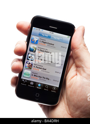 iPhone smartphone smart phone mobile phone Apple App Store software applications available to purchase Stock Photo