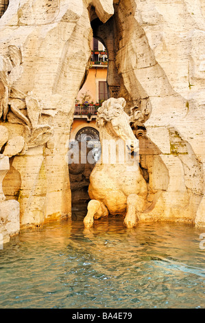 Detail on the Fontana del Quattro Flumi in Piazza Navona,Rome Stock Photo