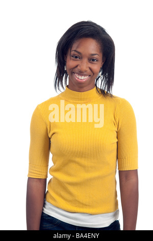 Young Woman Of African American Ethnicity Standing Smiling Studio Shot Portrait Stock Photo