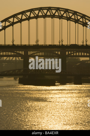 View down the Tyne river and bridges late afternoon, Newcastle upon tyne, Gateshead, England. Stock Photo