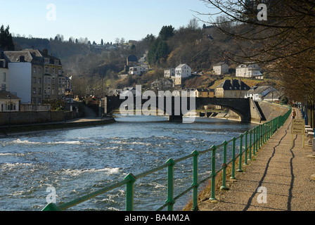 bridge and river landscape in Bouillon Ardennes Belgium Stock Photo