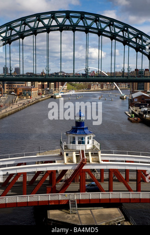 View down the Tyne river and bridges, Newcastle upon Tyne, Gateshead, England. Stock Photo