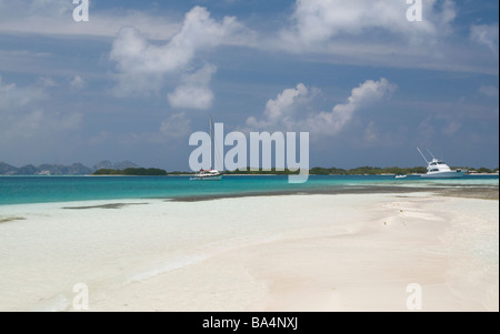 boats anchored off Francisqui Los Roques National park Venezuela South America Stock Photo