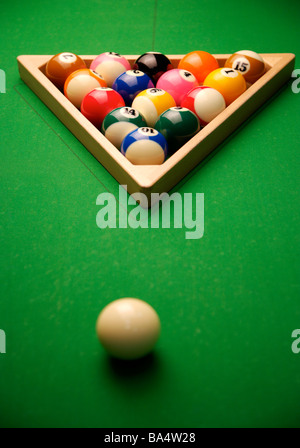 Close up of racked up pool balls Stock Photo