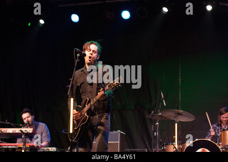 Tim Fletcher, lead singer of the popular Canadian band 'The Stills', performs during a free concert in Toronto, Ontario. Stock Photo