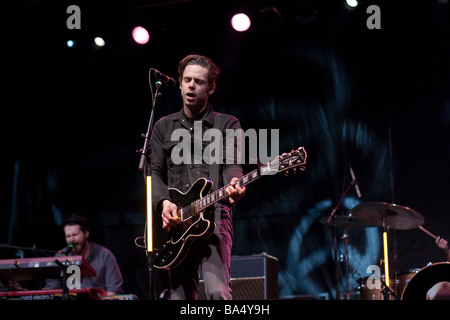 Tim Fletcher, lead singer of the popular Canadian band 'The Stills', performs during a free concert in Toronto, Ontario. Stock Photo