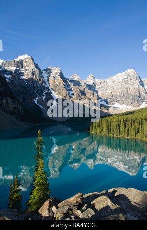 Scenic View of  Moraine Lake in Banff, Alberta, Canada Stock Photo