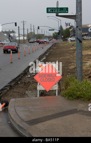 A sign stating the obvious Sidewalk closed in Ripon California Stock Photo