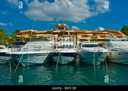 Yachts in harbor of Santa Ponca Majorca Baleares Spain | Yachten im Hafen von Santa Ponsa Mallorca Balearen Spanien Stock Photo