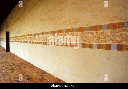 Intricately decorated wall at the Jesuit Mission of San Javier, a historic and cultural landmark in Santa Cruz, Bolivia. Stock Photo