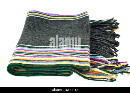 wool multicolor striped scarf on a white background Stock Photo