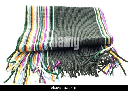 wool multicolor striped scarf on a white background Stock Photo