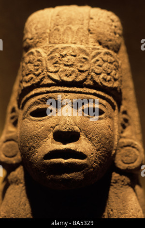 Aztec Goddess of Maize or Corn, a fertility deity adorned with corn and flowers found in the Aztec City of Tenochtitlan, Mexico. Stock Photo